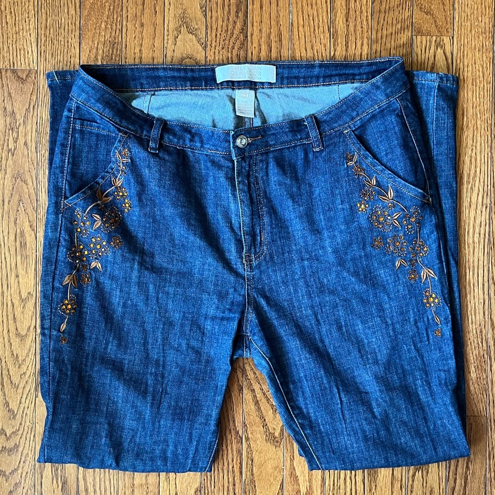 American Glamour by Badgley Mischka Embroidered Jeans - Picture 1 of 5
